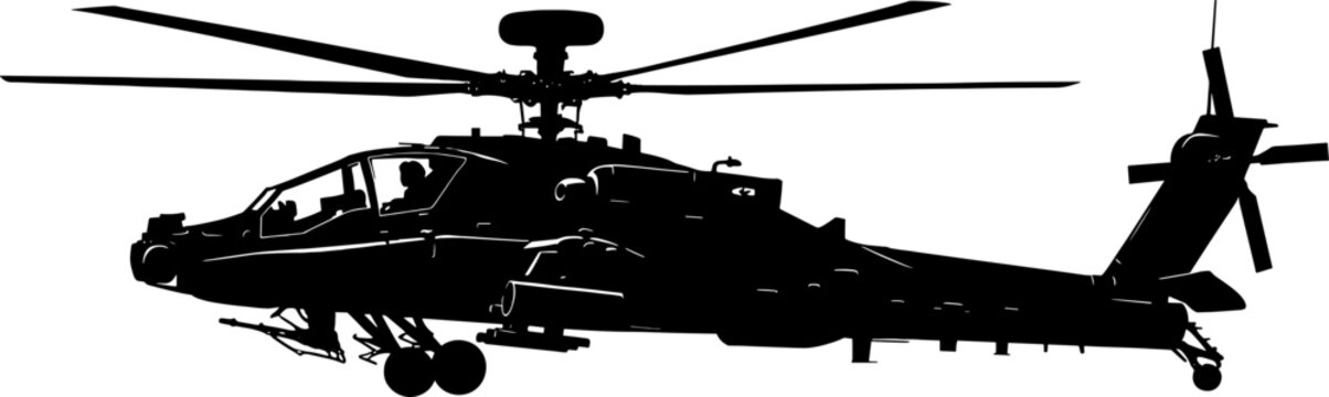 Combat attack helicopter silhouette showing weapons pylons and sensors