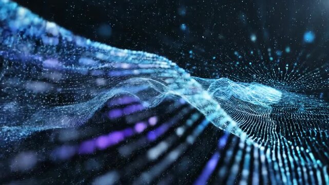 Seamless Blue Particle Waves Forming Digital Flow Background
