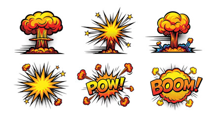 A collection of cartoon explosion graphics with dynamic effects