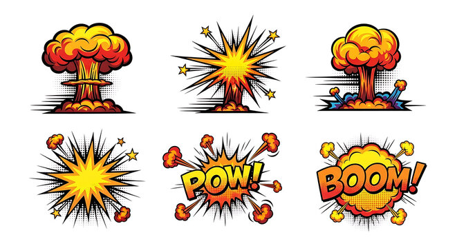 A collection of cartoon explosion graphics with dynamic effects