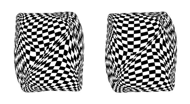 Cubes checkered pattern with black and white squares on surface featuring 3D, optical illusion, geometry with abstract and graphic elements for