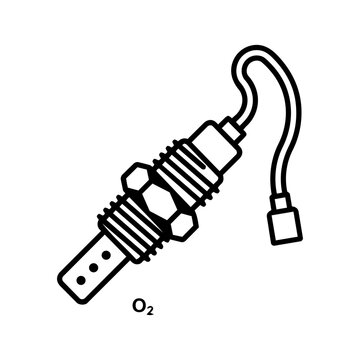 Black Outline Angled Oxygen O2 Lambda Sensor with Wire Pigtail Vector Icon