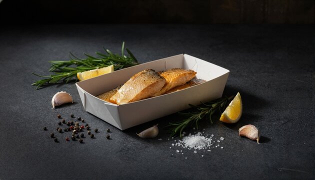 Smoked haddock portions on dark slate with dramatic lighting