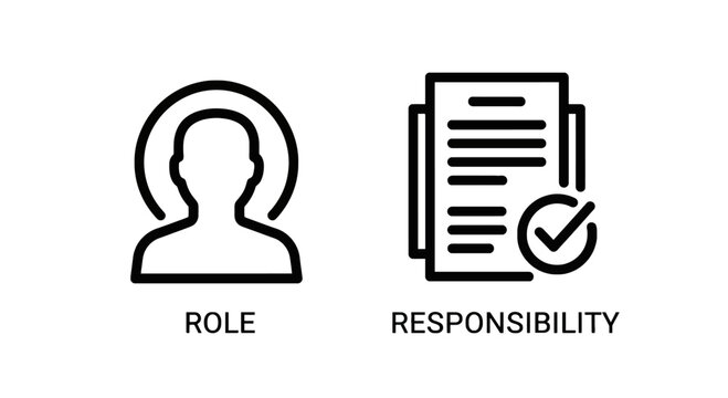 Human profile role and document responsibility task icons with responsibility document management business corporate employee accountability verified