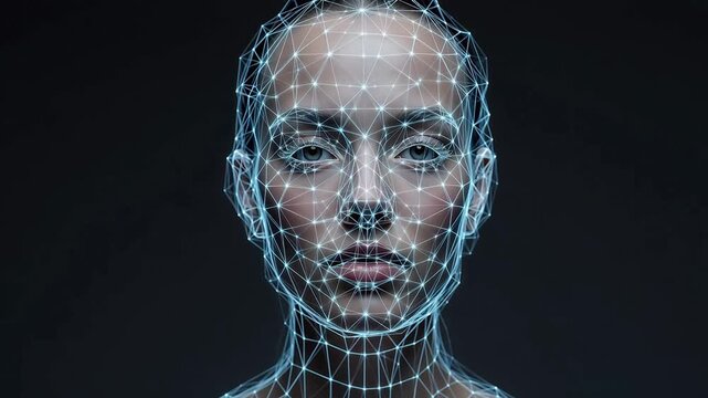 Digital face scan with geometric mesh perfect for social media campaigns and vlogs