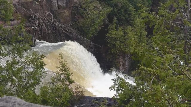 High water levels at Inglis Falls, Owen Sound Ontario.  An 18 metre high cascade on the Sydenham River and Niagara Esparpment