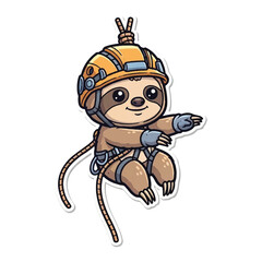 Fototapeta premium Cute cartoon sloth wearing climbing gear ready for adventure.
