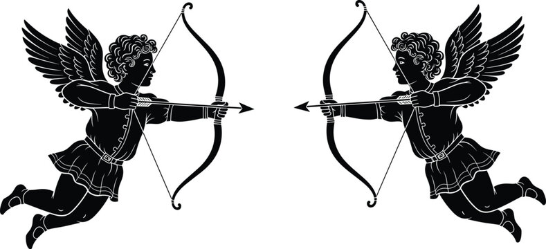 Two cherubs flying and shooting arrows of love on Valentine's day.