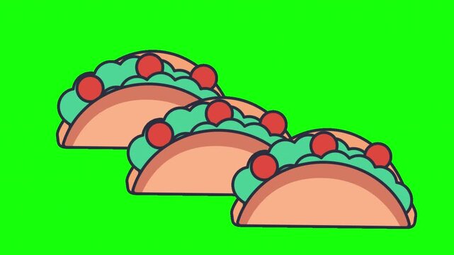 Three Cartoon Tacos Illustration on Green Screen