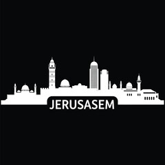 Obraz premium A white silhouette of the Jerusalem city skyline against a black background