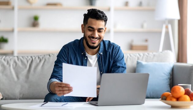 Man working from home on laptop.