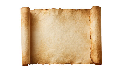 Unrolled ancient parchment scroll with burnt edges, isolated on transparent background © Alexander