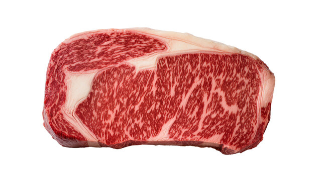 Prime marbled beef steak with rich red meat and white fat, isolated on transparent background