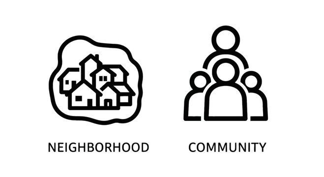 Neighborhood and community social icons representing residential area and local group with neighborhood community residential minimalist connection