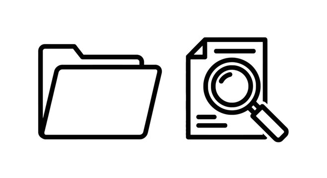 Document folder and research document with magnifying glass search icon document magnifying research information analysis database discovery business