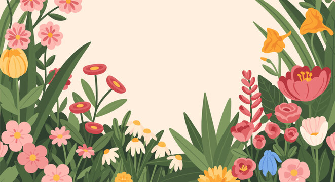A charming and modern illustration of pink flowers against a green background. Ideal for springtime designs, botanical themes, or adding a touch of na