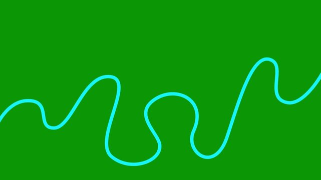 Animated blue tape appear and disappear. Decorative line with smooth. Looped video. Linear vector illustration isolated on green background.