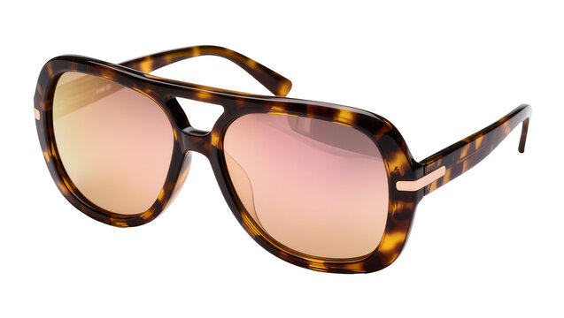 Tortoiseshell aviator sunglasses with rose gold accents, isolated on transparent background