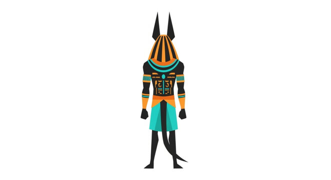 Ancient Egyptian God Anubis Standing Full Body Illustration.