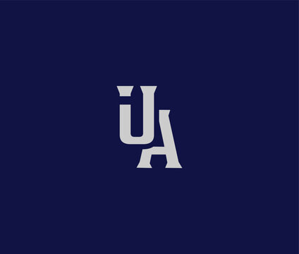 Detail of elegant design letter UA in a large white sans serif font