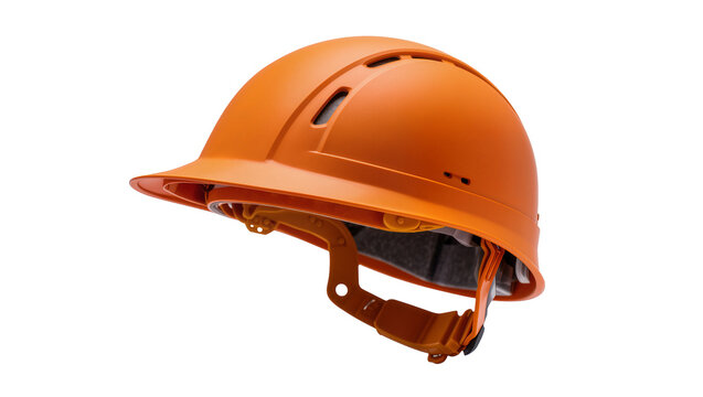 Orange construction hard hat with ventilation slots, isolated on transparent background