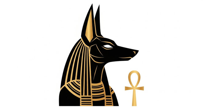 Anubis Egyptian God of the Afterlife with Ankh Symbol.