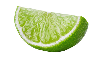Bright green lime wedge with textured peel, isolated on transparent background