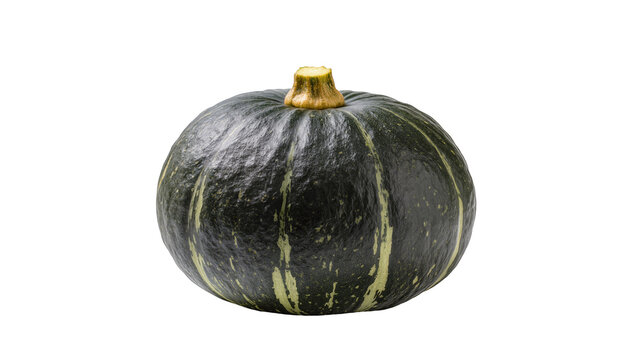 Dark green kabocha squash with yellow stripes, isolated on transparent background