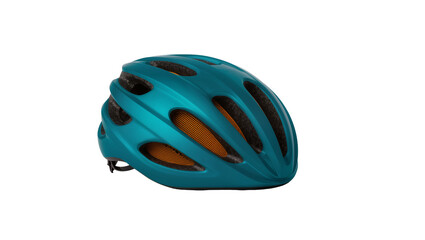 Fototapeta premium Teal bicycle helmet with orange mesh lining, isolated on transparent background