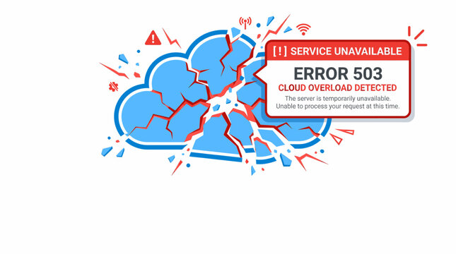 Cloud Service Unavailable Error 503 Overload Detected Digital Illustration