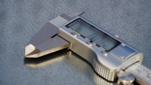 A caliper with an electronic display for measuring parameters.