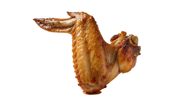 Crispy golden brown chicken wing cooked and seasoned, isolated on transparent background