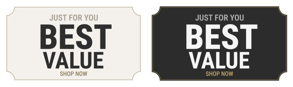 Elegant black and cream labels featuring best value promotional text