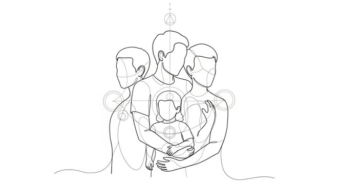Family embracing with a seedling growing from the top.