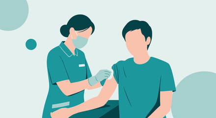 Fototapeta premium Nurse administering vaccine injection to patient's arm, healthcare concept illustration