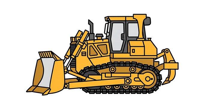 Yellow bulldozer with blade and tracks, heavy construction equipment for earthmoving and landscaping projects