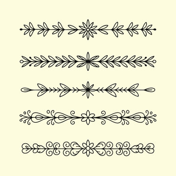 Floral Decorative Dividers Set &ndash; Hand Drawn Ornamental Borders Line Art Vector Collection