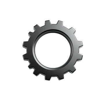 A metallic gear icon on a black background for technology concepts