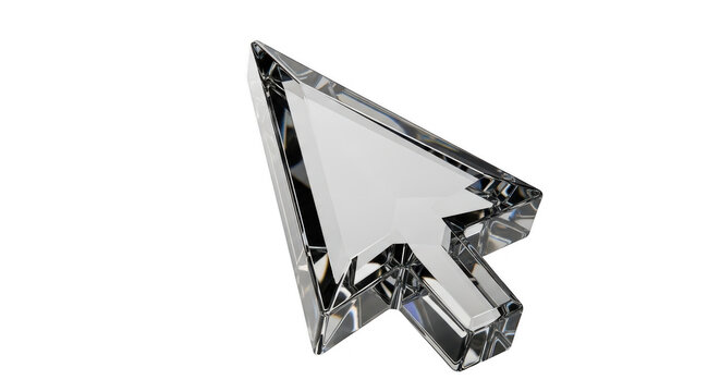 A shiny crystal computer mouse cursor pointer on transparent background