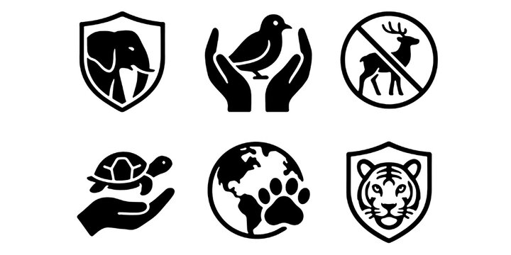 Wildlife Protection Icon Set Animal Paw Save Nature Flat Isolated Transparent Background