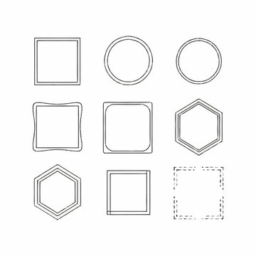 Collection of nine geometric shapes and frames in outline style.