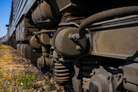 Detailed train undercarriage and wheels.