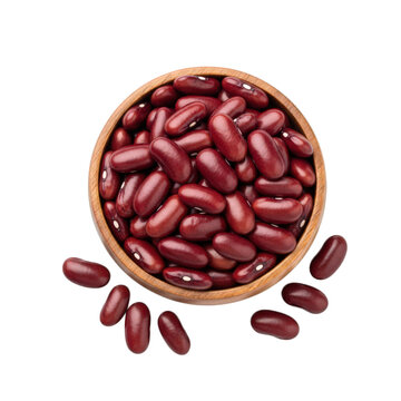 Fresh red kidney beans in a wooden bowl isolated on transparent background