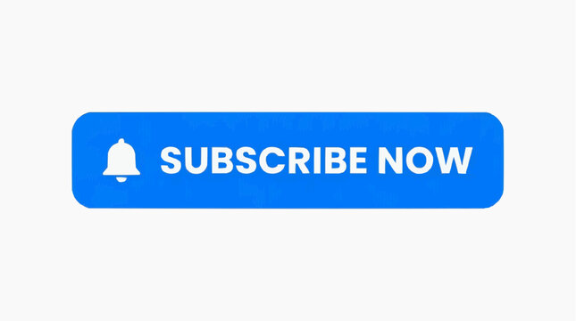 A blue subscribe now button with a white bell icon on a white background