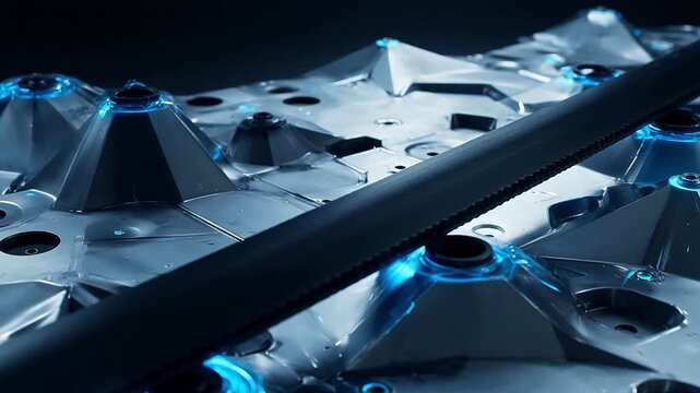 Closeup of industrial mechanical components emphasizing speed, motion, and dynamic energy