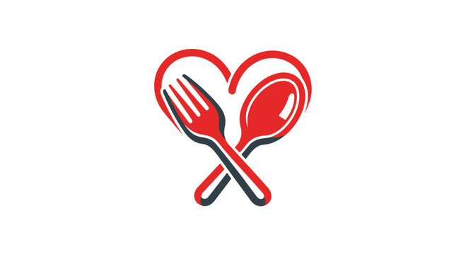 A Heartfelt Pairing of Utensils: Spoon and Fork Symbolizing Food And Loving Cuisine