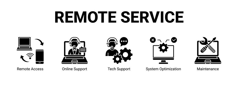 Remote Service web banner icon concept, with Remote Access, Online Support, Tech Support, System.