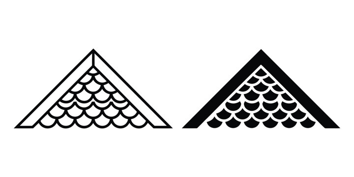 Roof peak scallop icon symbol architecture design, stylized roof apex and scalloped edge detail, clean geometric building symbol