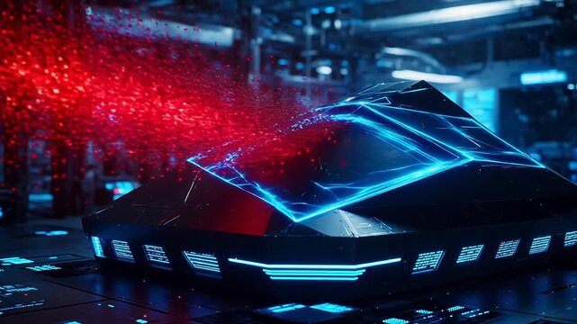 Futuristic technology device with glowing lights perfect for real estate and architectural showcases