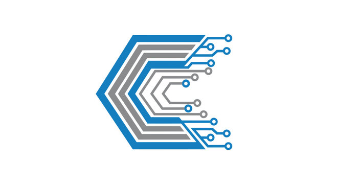 Abstract Circuitry Logo Depicting Technological Connectivity on a White Background